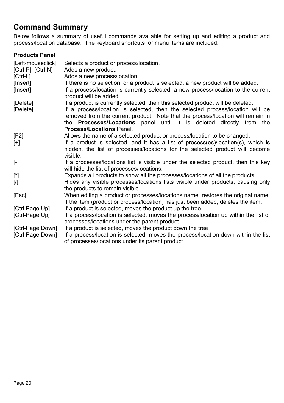 Command summary | Piega Thermo Check for Windows 1.6 User Manual | Page 24 / 44