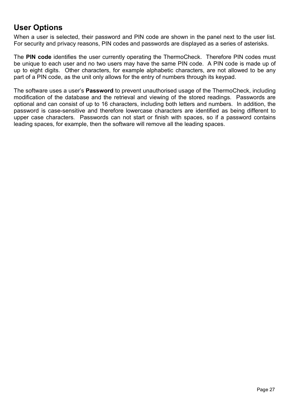User options | Piega Thermo Check for Windows 1.6 User Manual | Page 31 / 44
