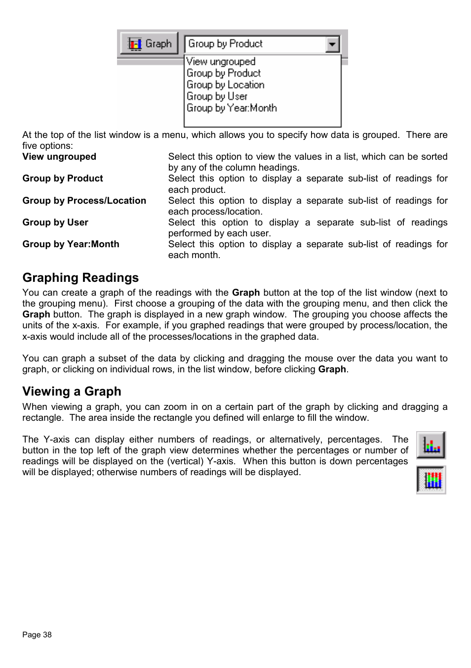 Graphing readings, Viewing a graph | Piega Thermo Check for Windows 1.6 User Manual | Page 42 / 44