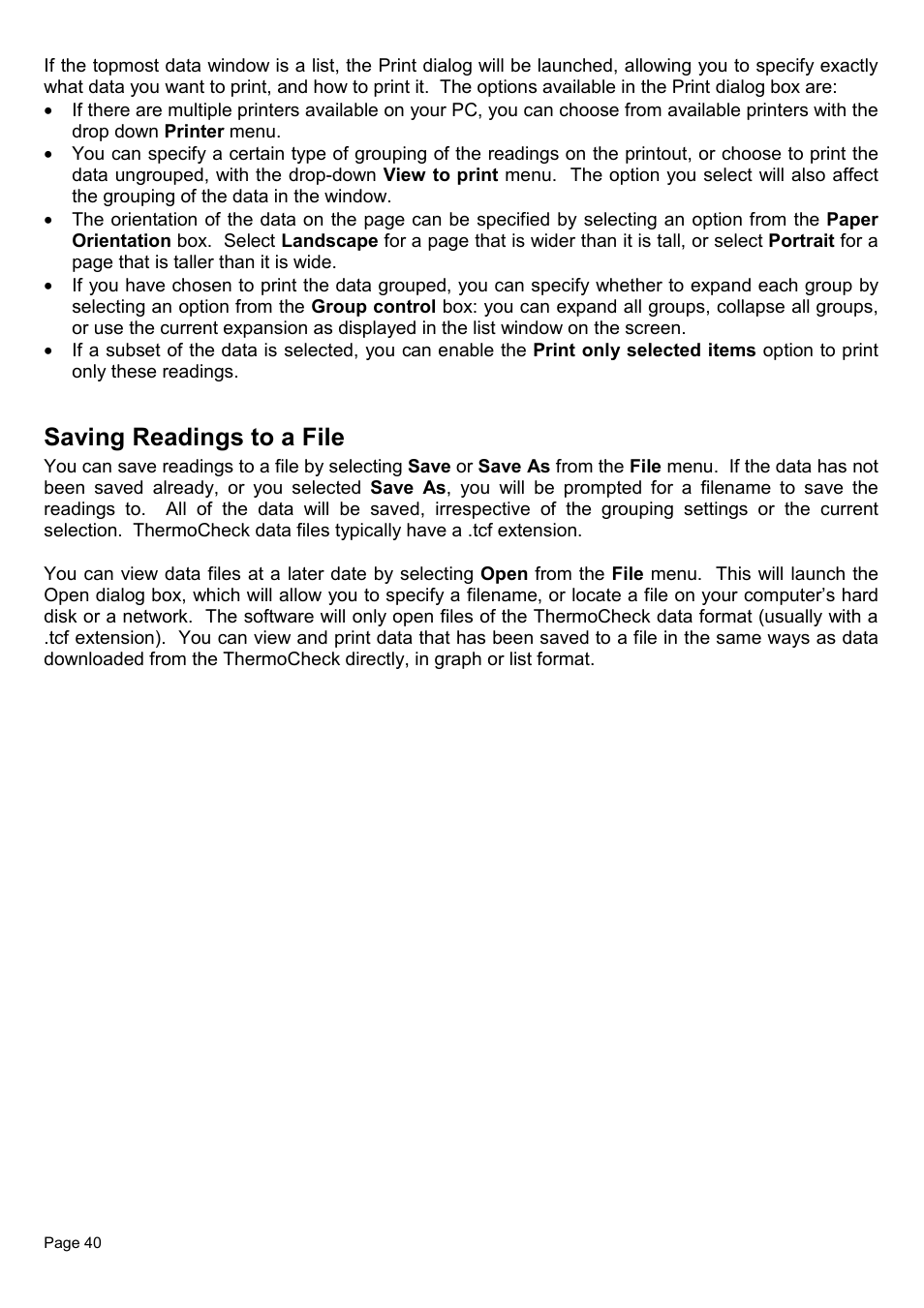 Saving readings to a file | Piega Thermo Check for Windows 1.6 User Manual | Page 44 / 44