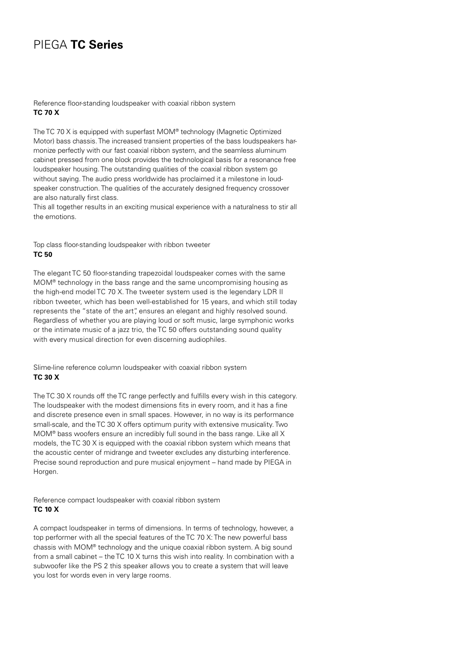 Piega tc series | Piega Portable Loudspeaker 2008 User Manual | Page 11 / 32