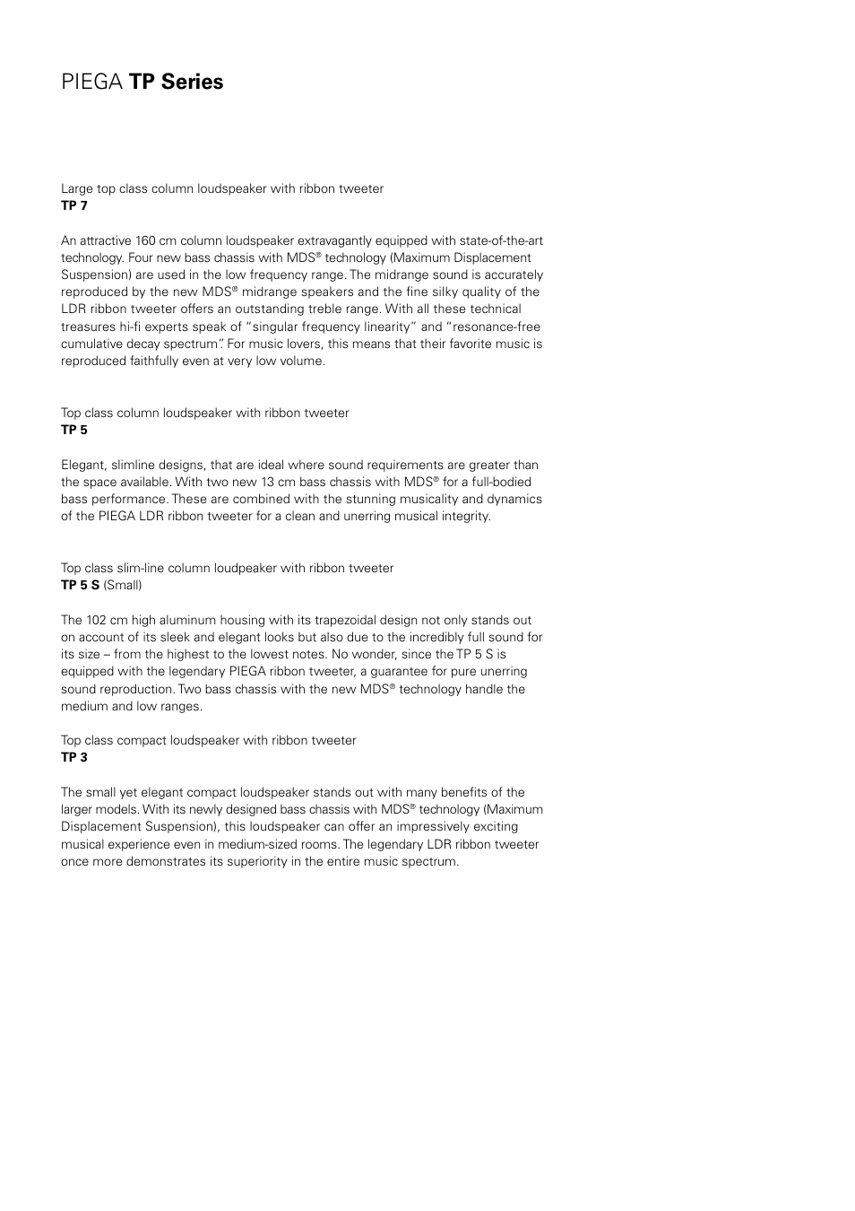 Piega tp series | Piega Portable Loudspeaker 2008 User Manual | Page 13 / 32