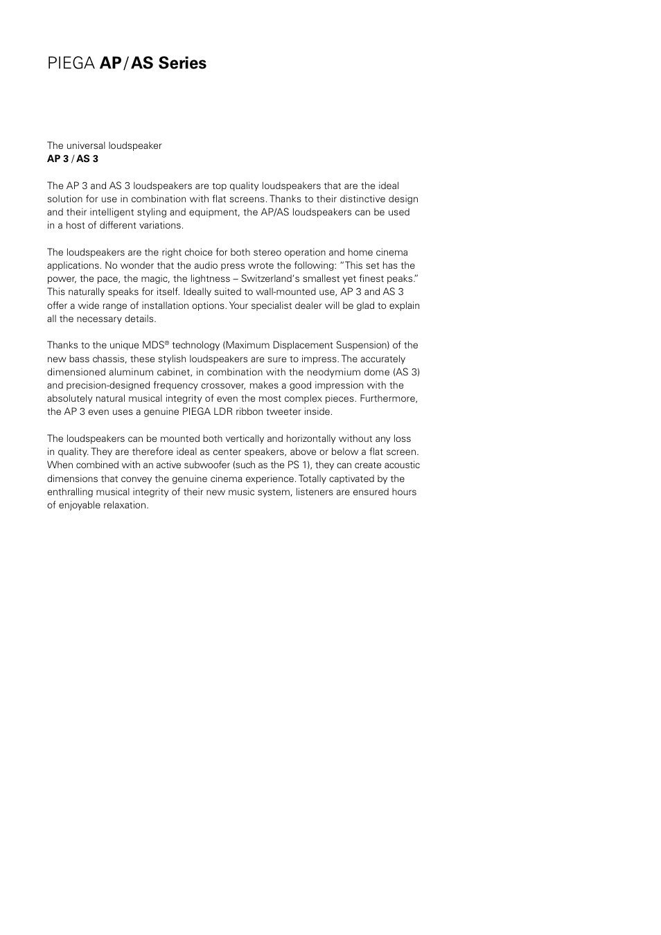 Piega ap / as series | Piega Portable Loudspeaker 2008 User Manual | Page 17 / 32
