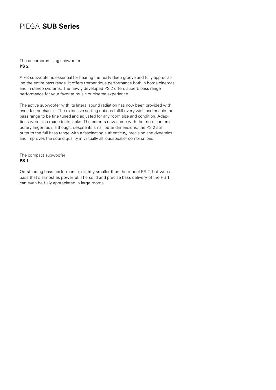 Piega sub series | Piega Portable Loudspeaker 2008 User Manual | Page 21 / 32