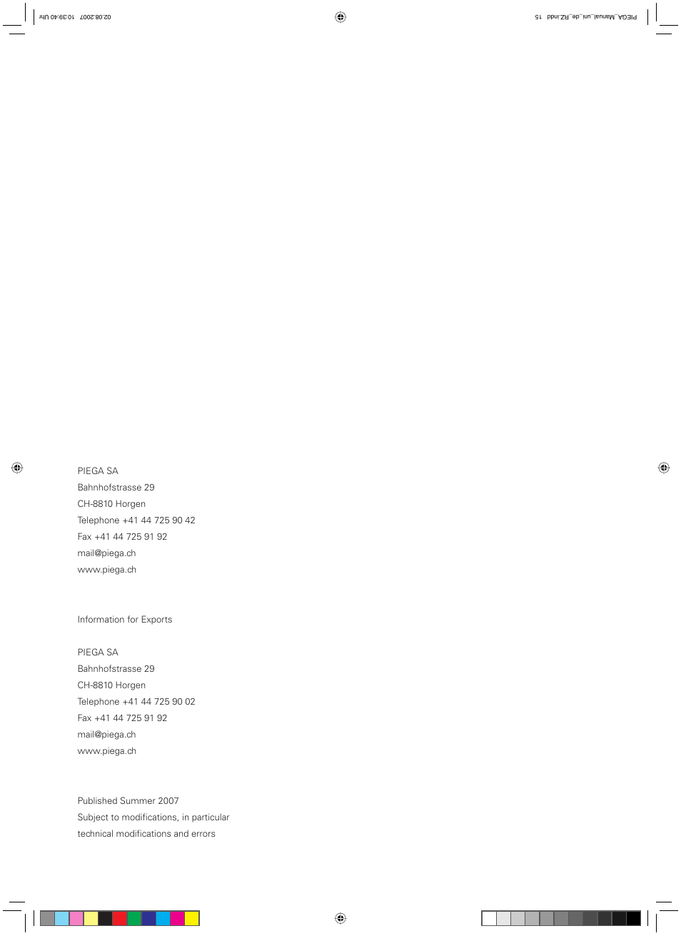 Piega Owners Manual Loudspeaker User Manual | Page 13 / 13