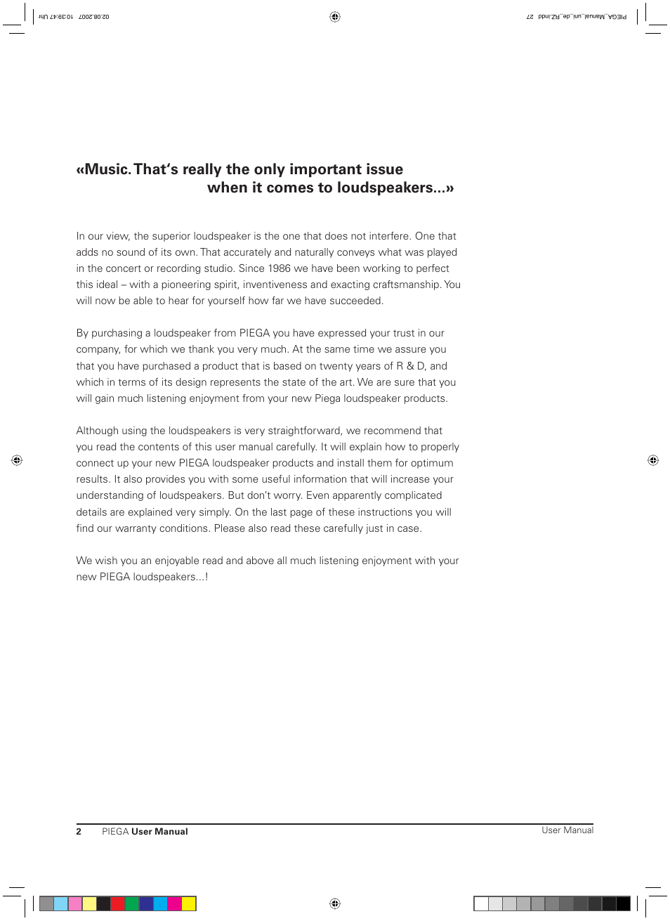 Piega Owners Manual Loudspeaker User Manual | Page 2 / 13