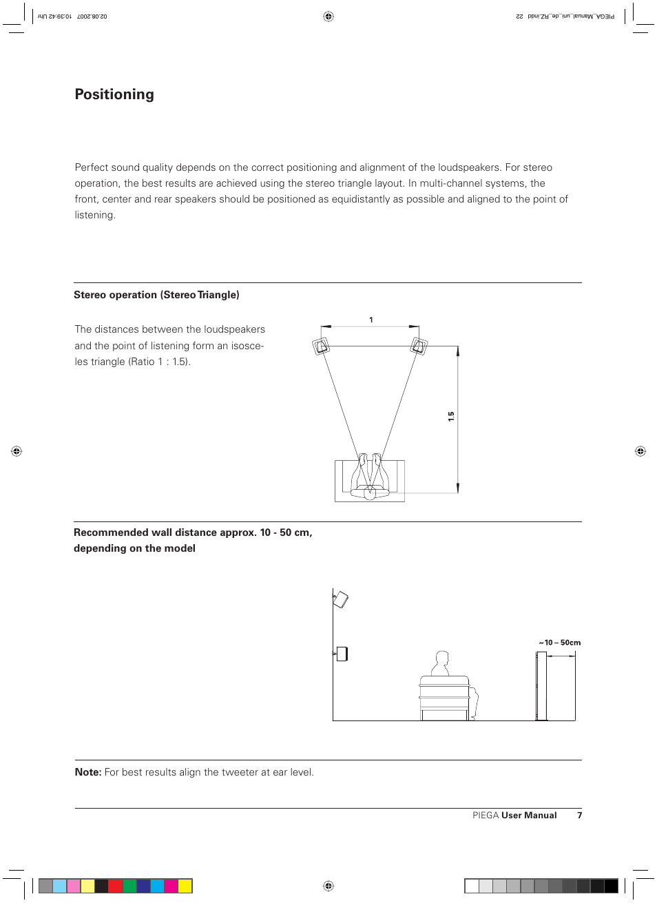 Positioning | Piega Owners Manual Loudspeaker User Manual | Page 7 / 13
