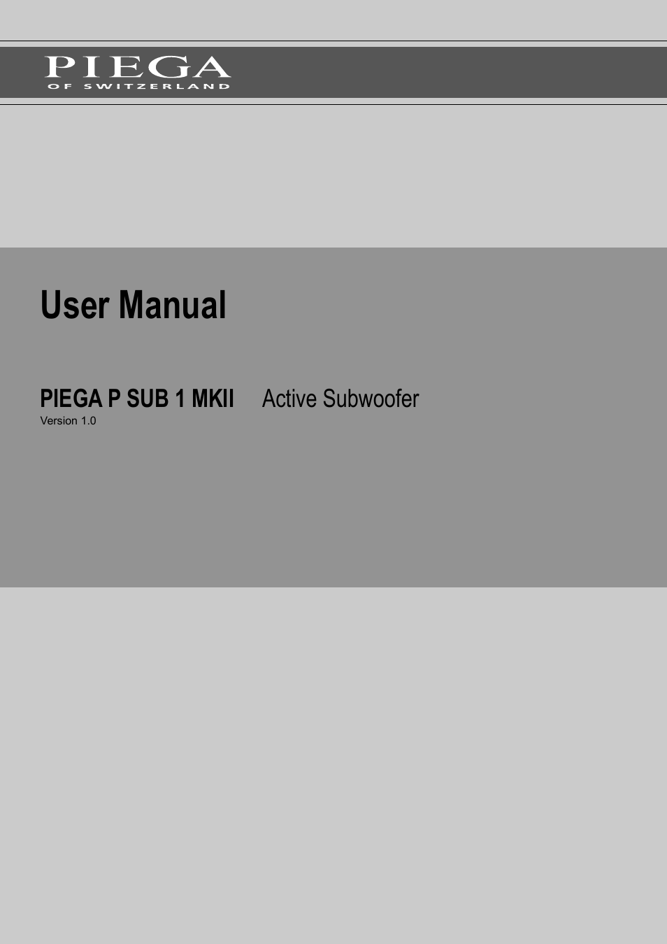 Piega SUB 1 MKII User Manual | 16 pages