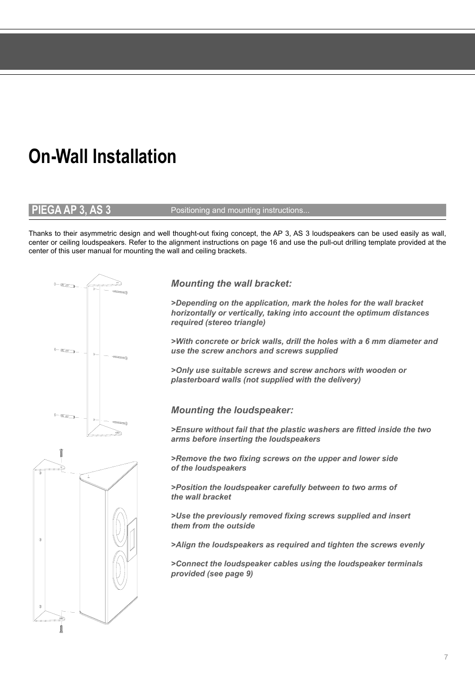 On-wall installation, Piega ap 3, as 3 | Piega AP 3 User Manual | Page 7 / 18