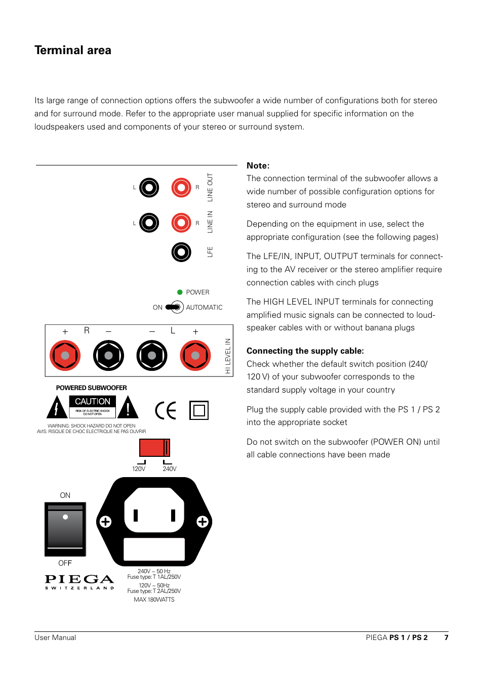 Terminal area | Piega PS 1 User Manual | Page 7 / 14