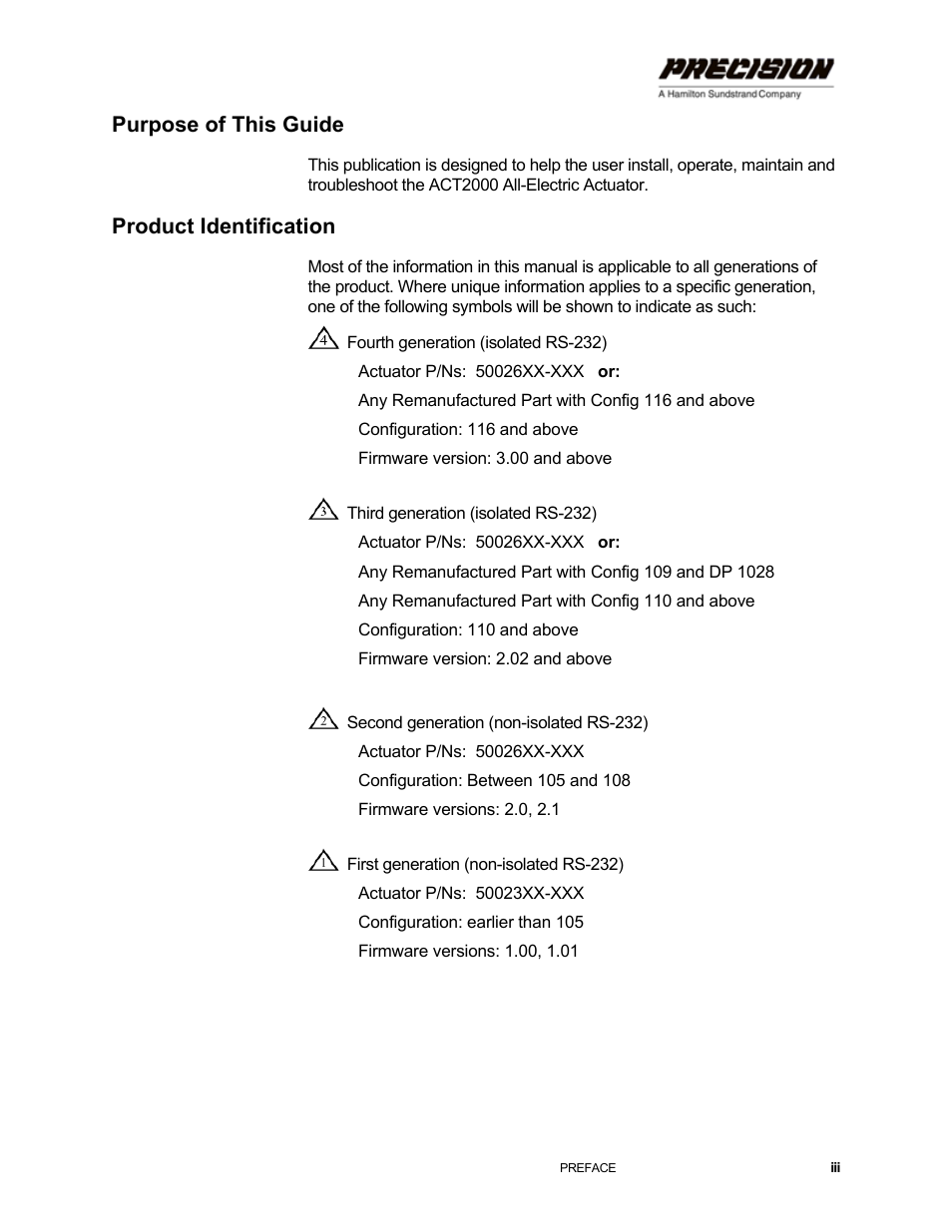 Purpose of this guide, Product identification | Hamilton Sundstrand Company ACT2000 User Manual | Page 5 / 64