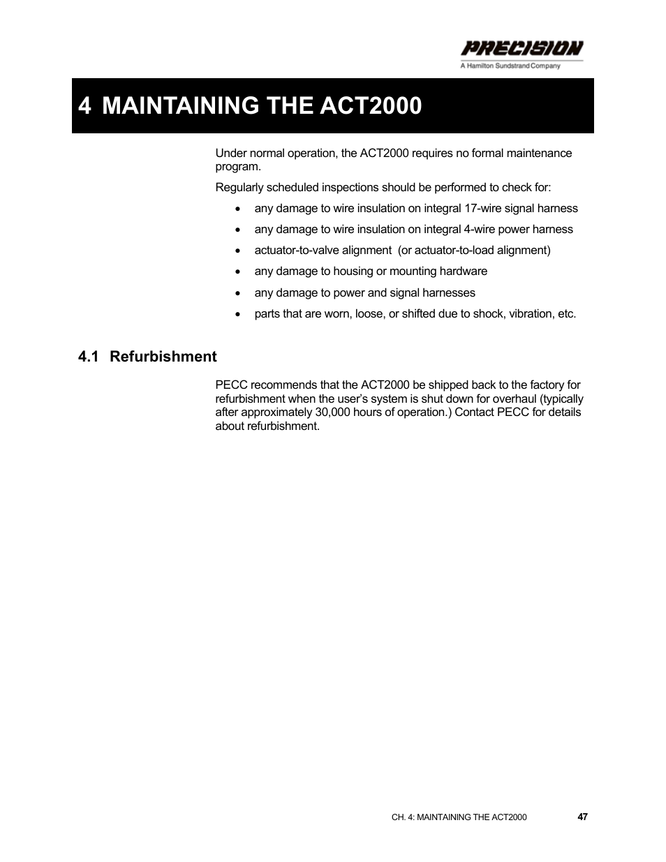 4 maintaining the act2000, 1 refurbishment, Maintaining the act2000 | Refurbishment | Hamilton Sundstrand Company ACT2000 User Manual | Page 53 / 64