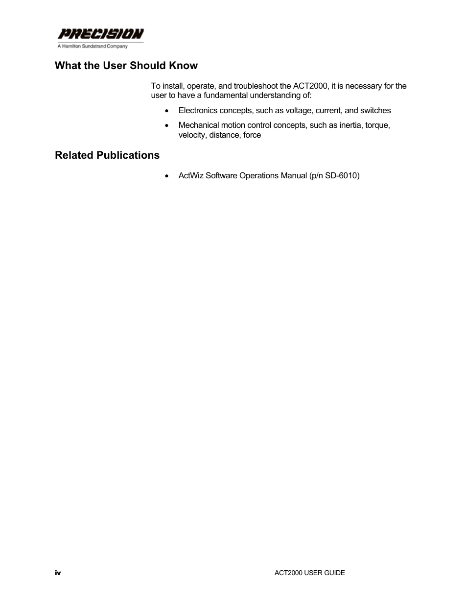 What the user should know, Related publications | Hamilton Sundstrand Company ACT2000 User Manual | Page 6 / 64