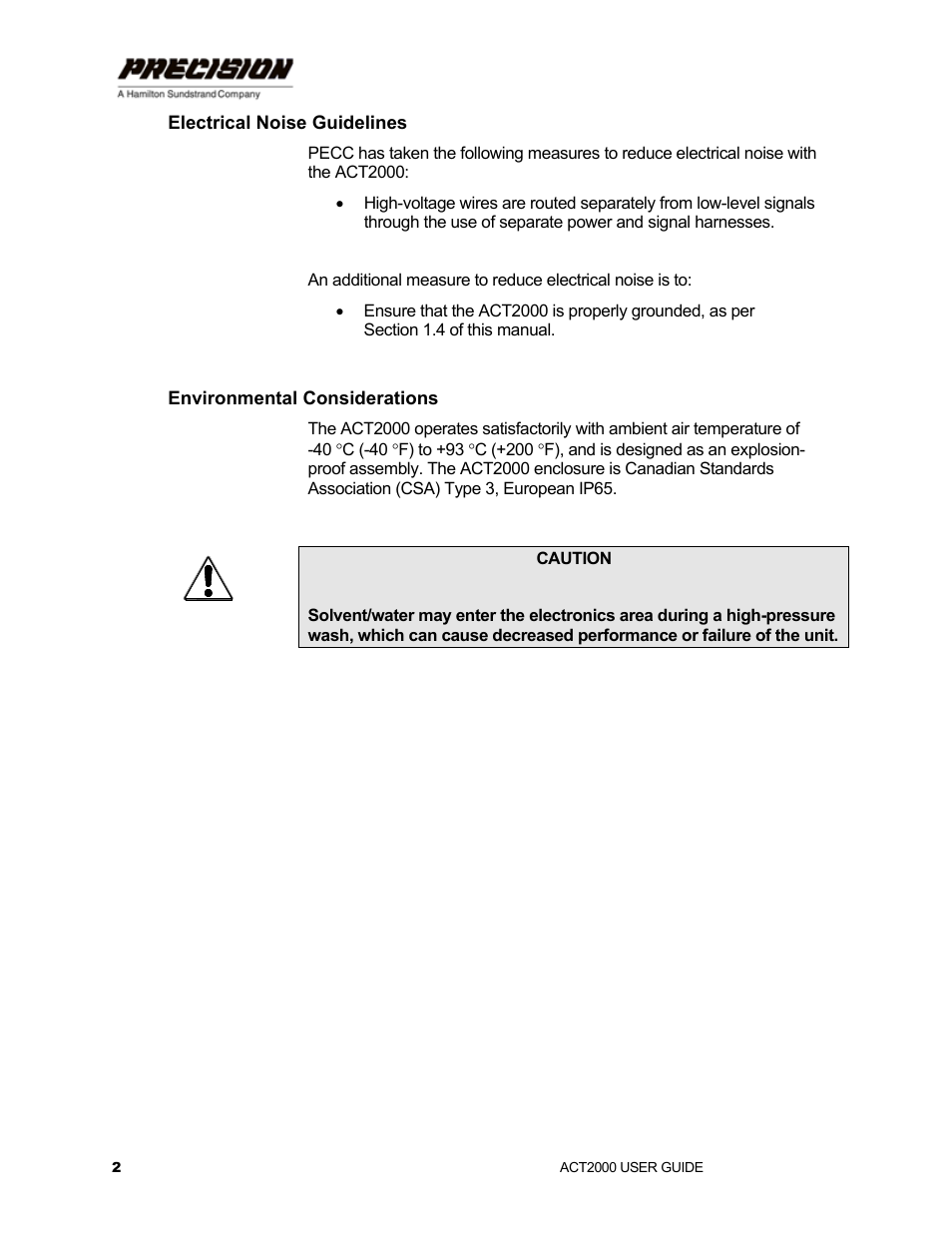 Electrical noise guidelines, Environmental considerations | Hamilton Sundstrand Company ACT2000 User Manual | Page 8 / 64