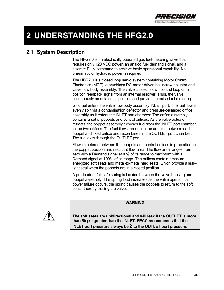 2 understanding the hfg2.0, 1 system description, Understanding the hfg2.0 | System description | Hamilton Sundstrand Company Gas Fuel Metering Valve HFG2.0 User Manual | Page 31 / 70