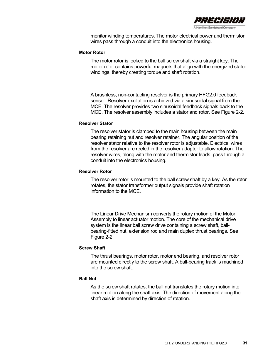 Motor rotor, Resolver assembly, Resolver stator | Resolver rotor, Linear drive mechanism, Screw shaft, Ball nut | Hamilton Sundstrand Company Gas Fuel Metering Valve HFG2.0 User Manual | Page 37 / 70