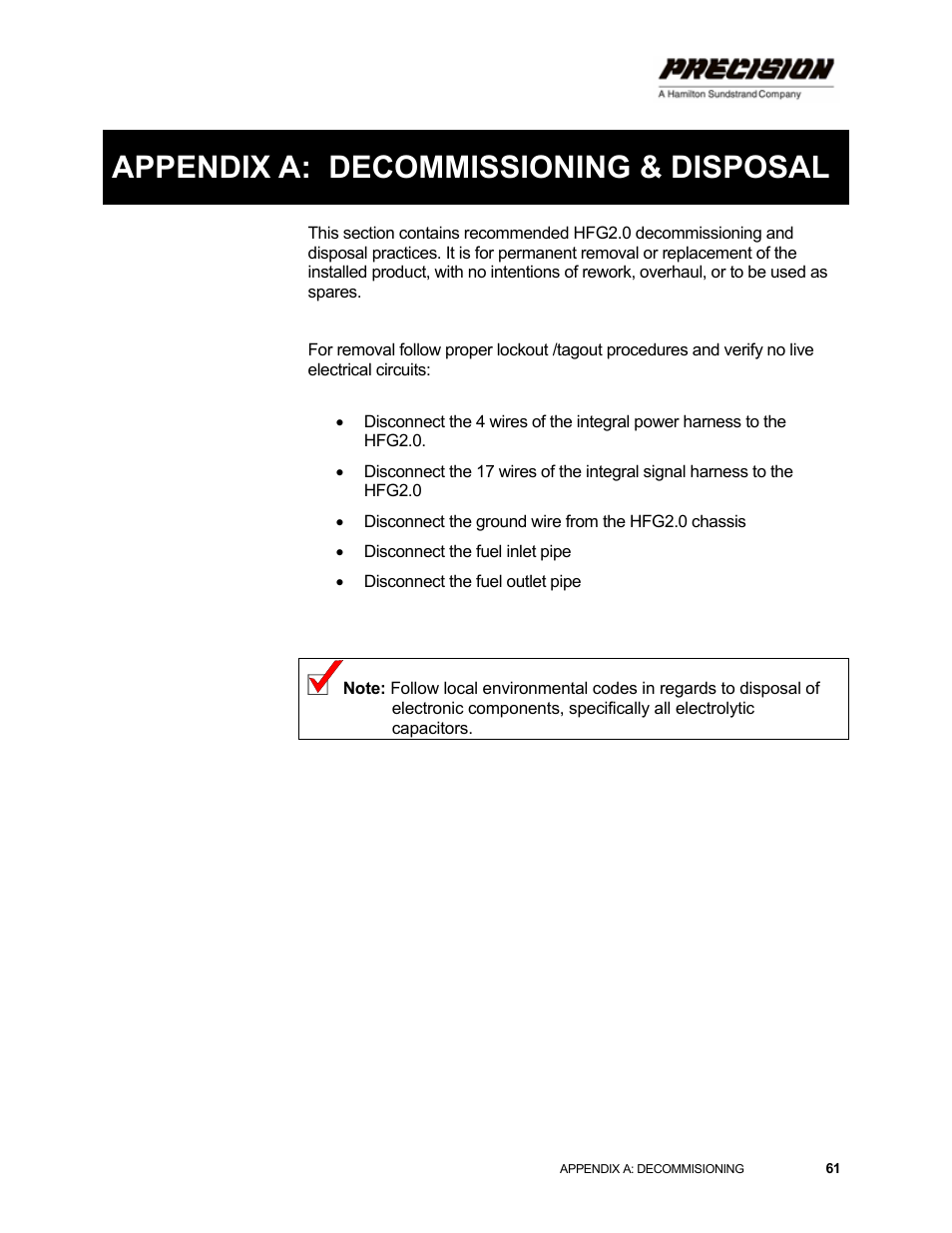 Appendix a: decommissioning & disposal | Hamilton Sundstrand Company Gas Fuel Metering Valve HFG2.0 User Manual | Page 67 / 70