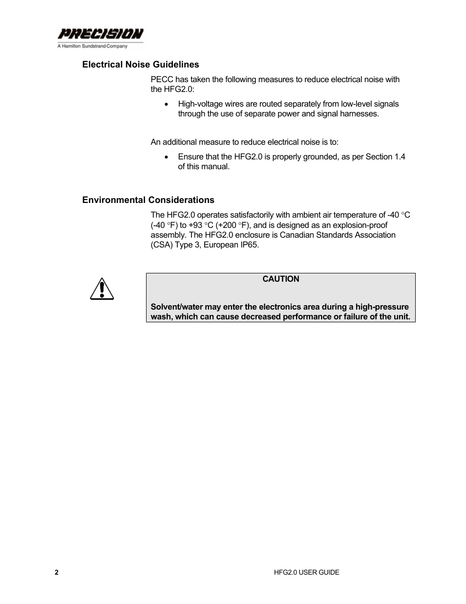 Electrical noise guidelines, Environmental considerations | Hamilton Sundstrand Company Gas Fuel Metering Valve HFG2.0 User Manual | Page 8 / 70