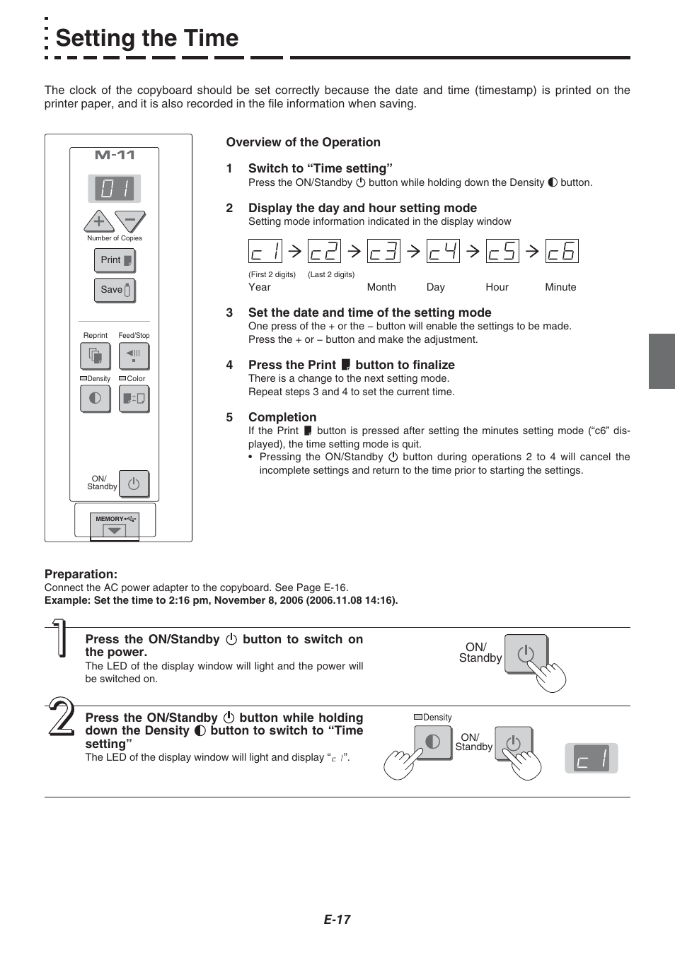 Setting the time | Plus Corporation COPYBOARD M-115 User Manual | Page 17 / 36