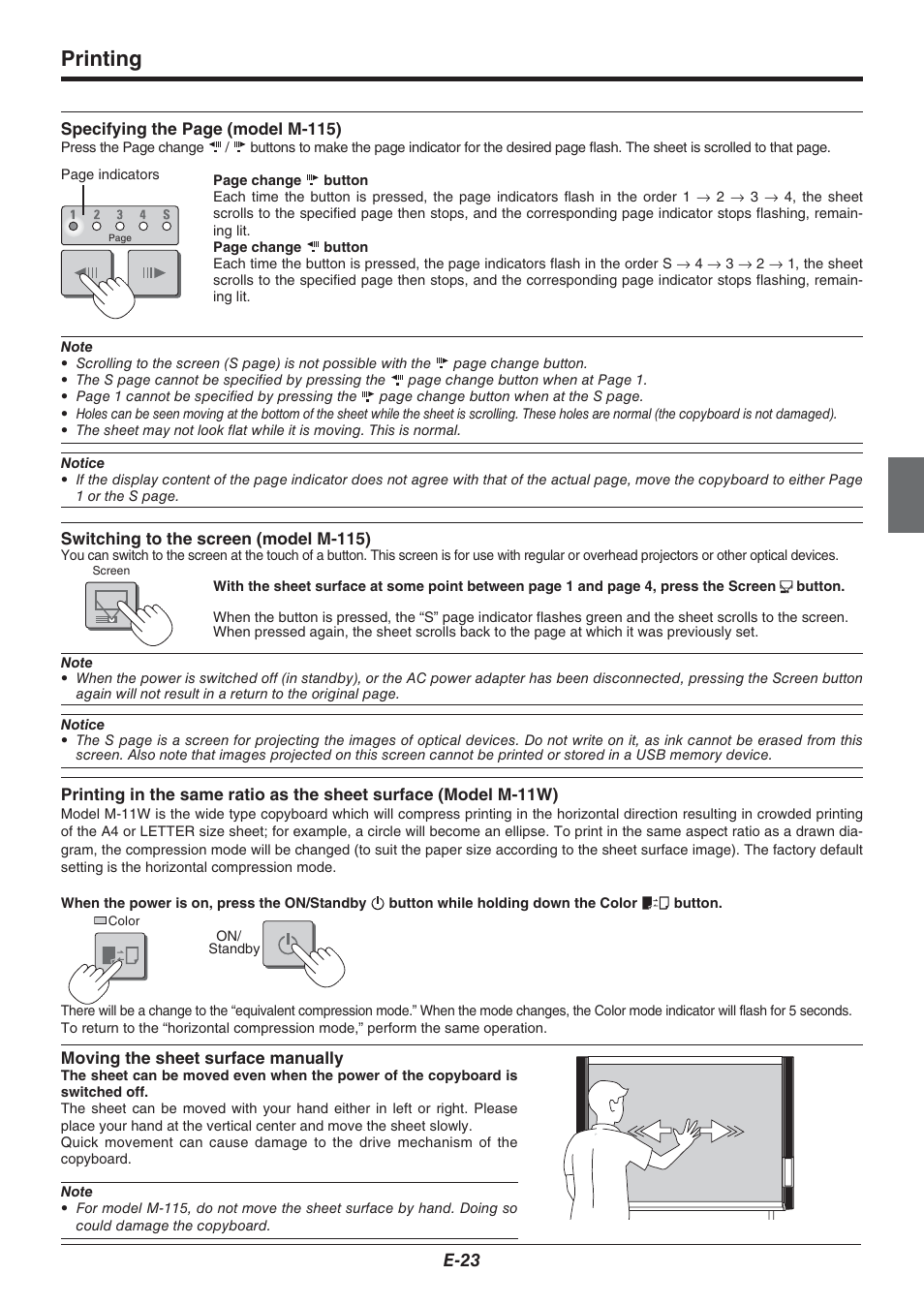 Printing, E-23 | Plus Corporation COPYBOARD M-115 User Manual | Page 23 / 36