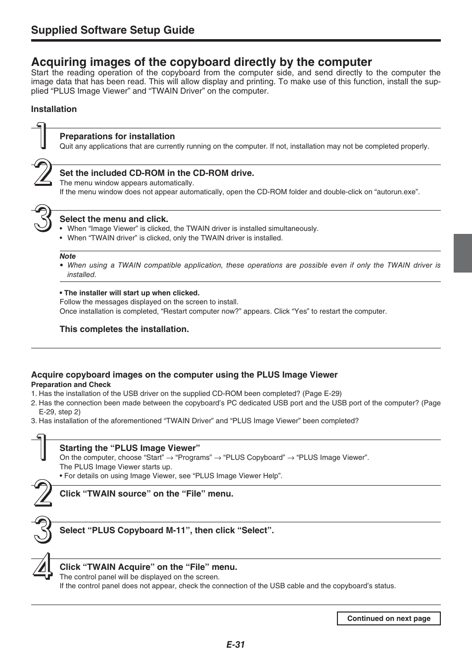 Supplied software setup guide | Plus Corporation COPYBOARD M-115 User Manual | Page 31 / 36