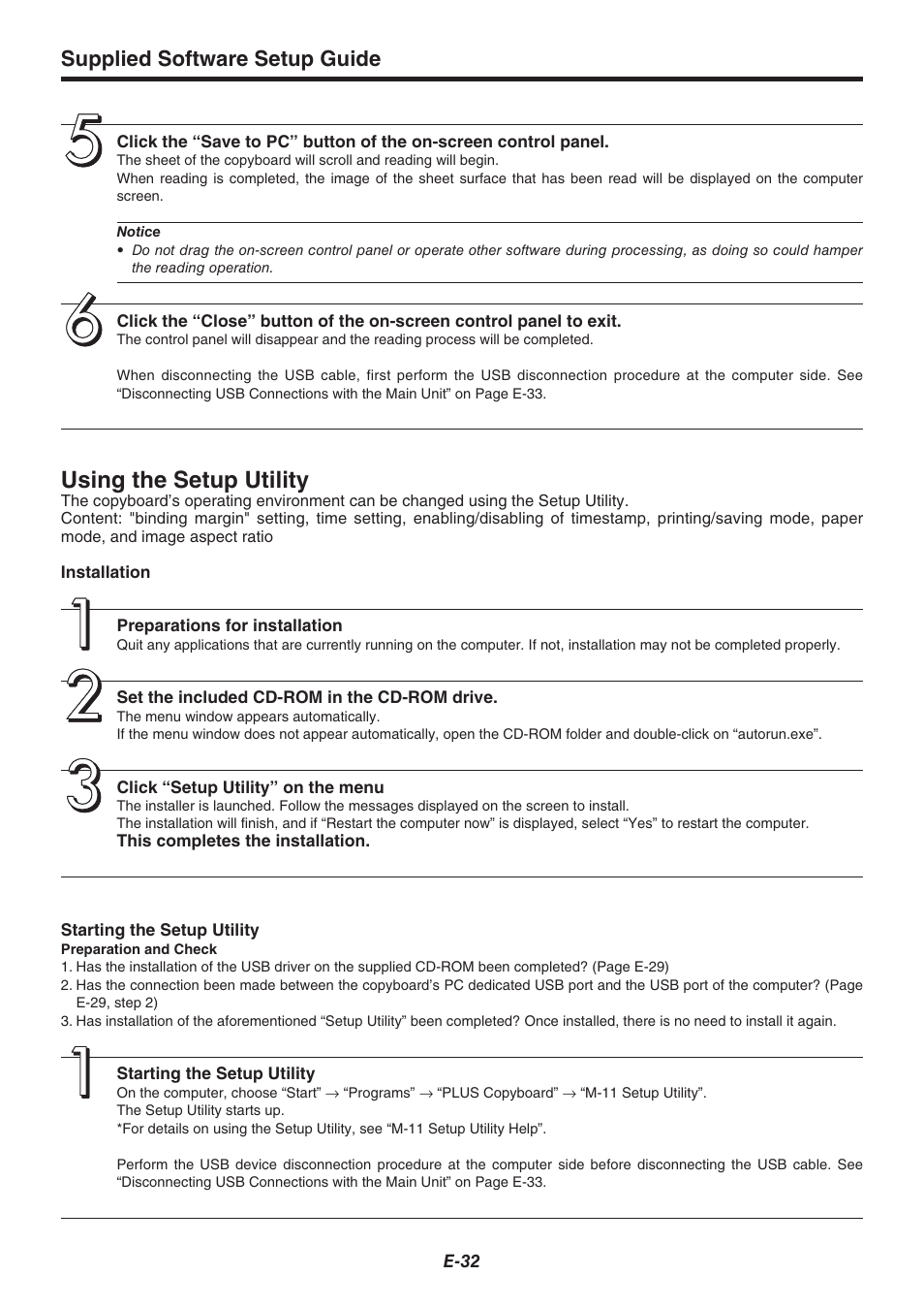 Using the setup utility, Supplied software setup guide | Plus Corporation COPYBOARD M-115 User Manual | Page 32 / 36