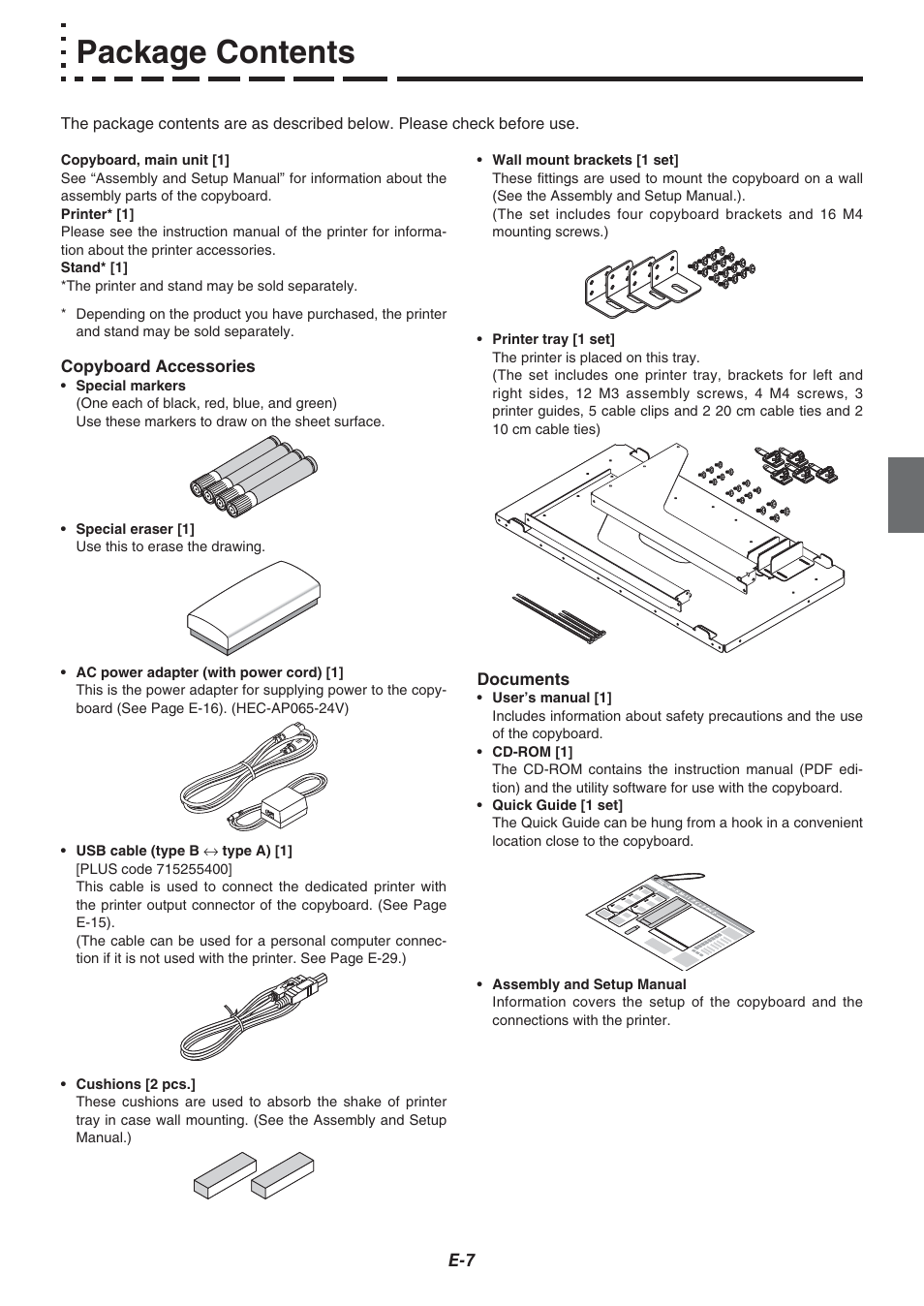 Package contents | Plus Corporation COPYBOARD M-115 User Manual | Page 7 / 36