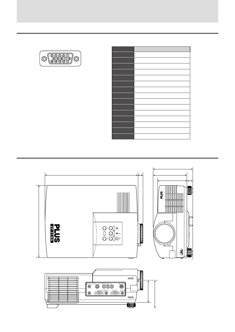 D-sub pin assignments dimensions, E – 34 | Plus Corporation UP-1100 User Manual | Page 34 / 34