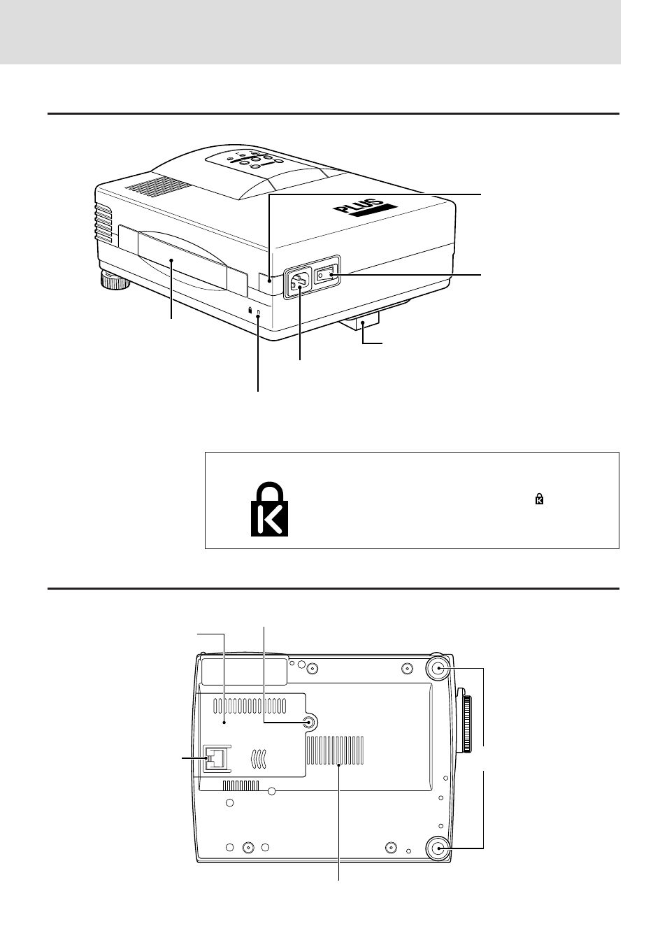 Rear and side panel view, Bottom, Built-in security slot | E – 7, This security slot supports the microsaver, Security system. microsaver | Plus Corporation UP-1100 User Manual | Page 7 / 34