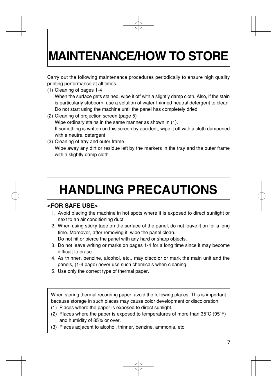 Maintenance/how to store handling precautions | Plus Corporation BOARD FAX BF-035 User Manual | Page 11 / 14