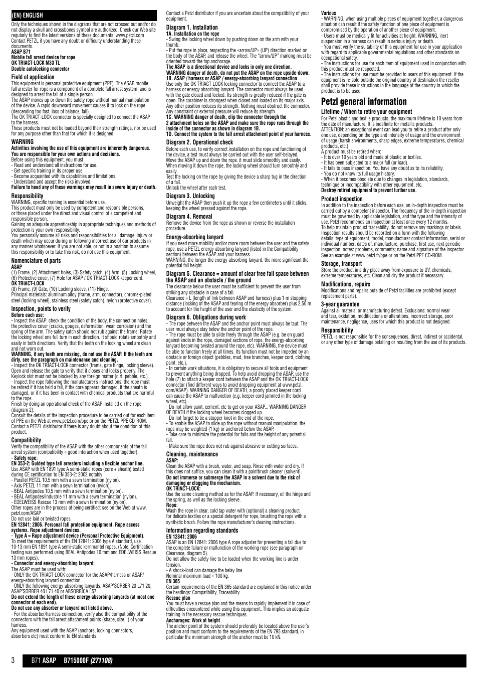 Petzl general information | Petzl ASAP B71 User Manual | Page 3 / 23