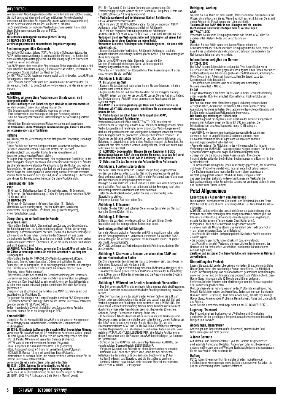 Petzl allgemeines | Petzl ASAP B71 User Manual | Page 5 / 23