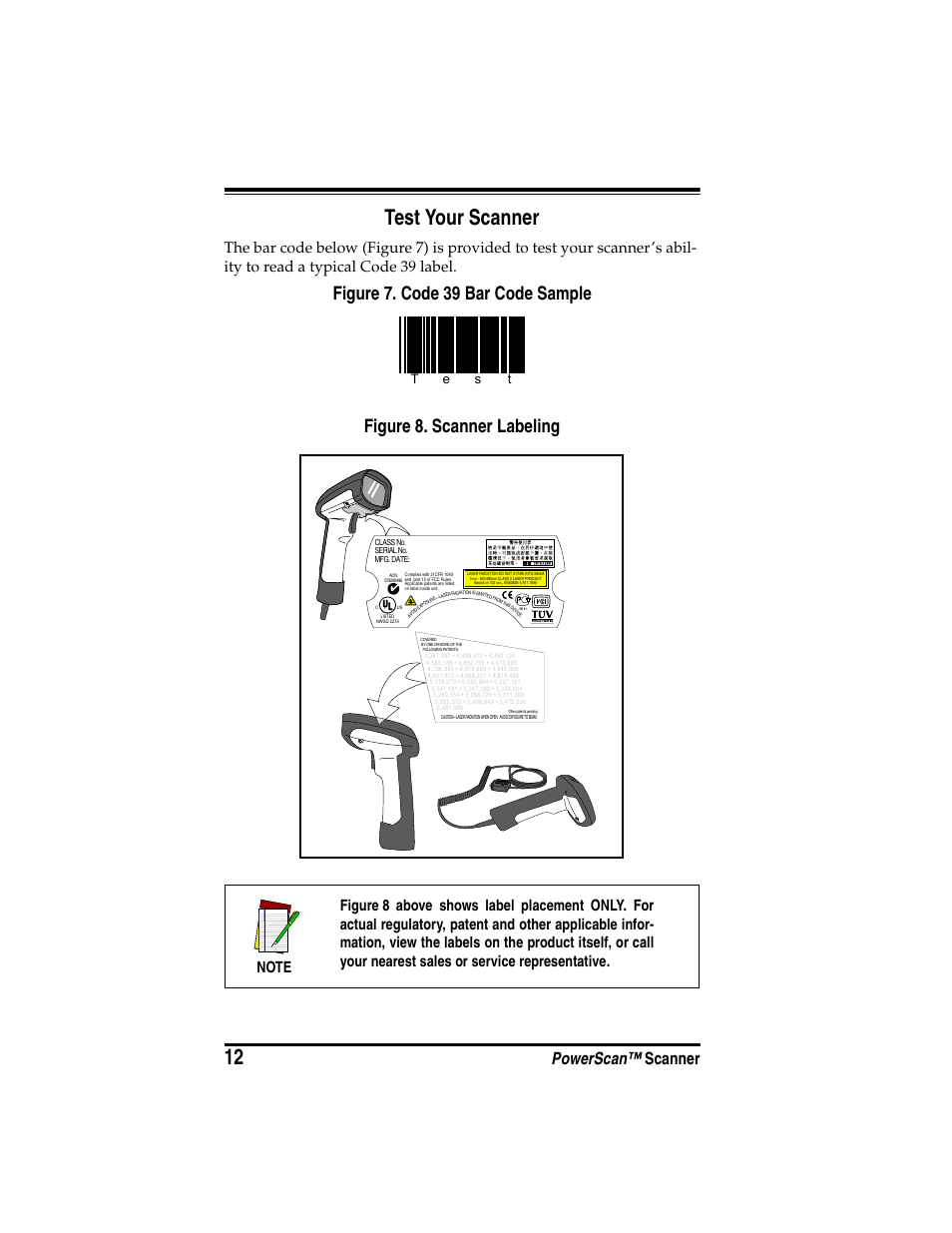 Test your scanner, Powerscan™ scanner, Te s t | PSC SR User Manual | Page 14 / 20