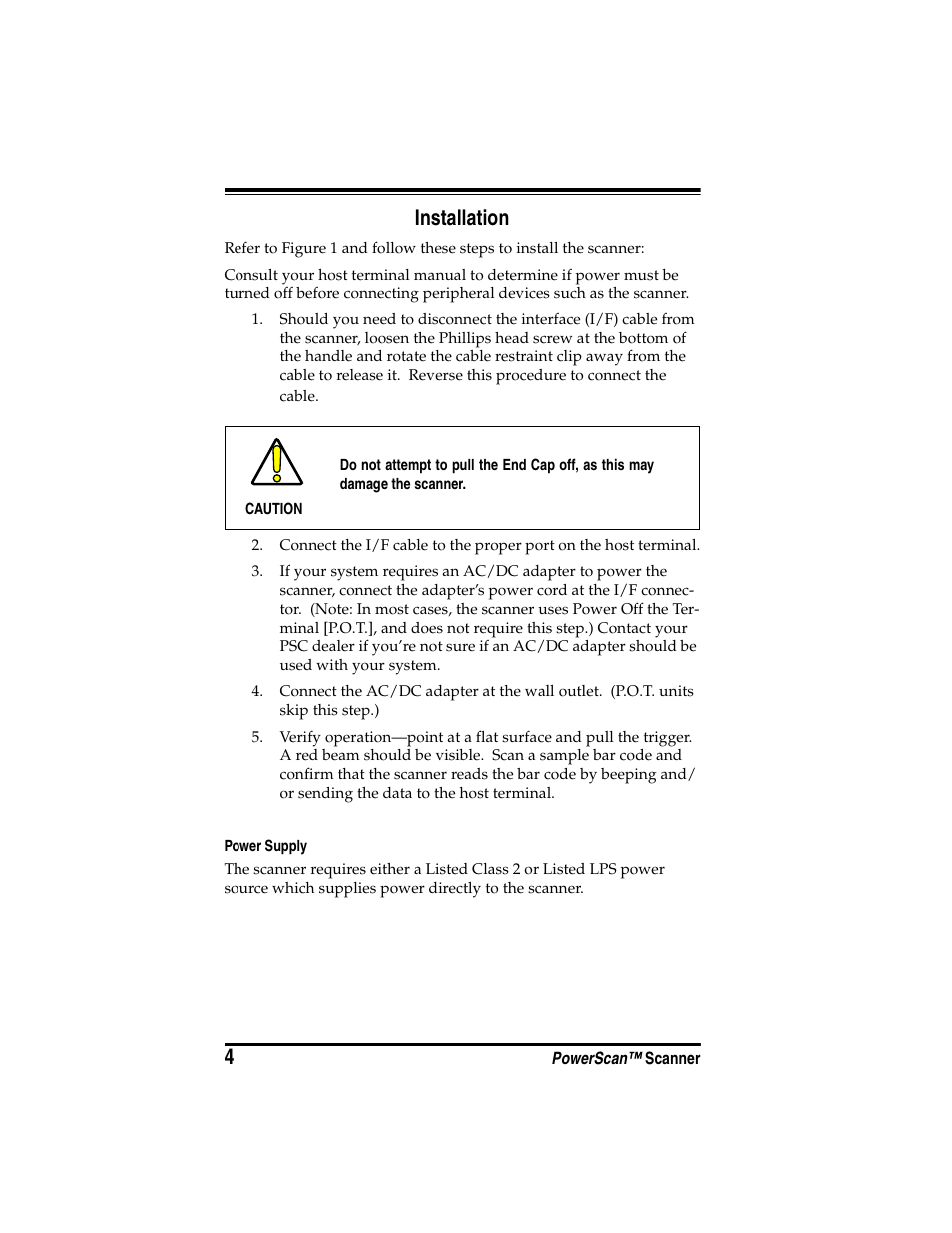 Installation, Power supply | PSC SR User Manual | Page 6 / 20