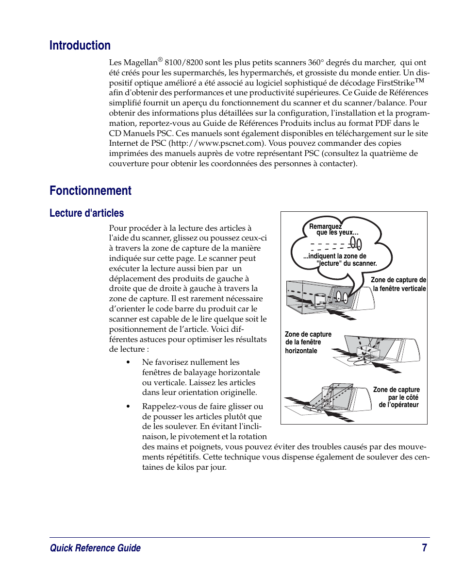 Introduction, Fonctionnement, Lecture d'articles | Francais | PSC Magellan 8200 User Manual | Page 13 / 56
