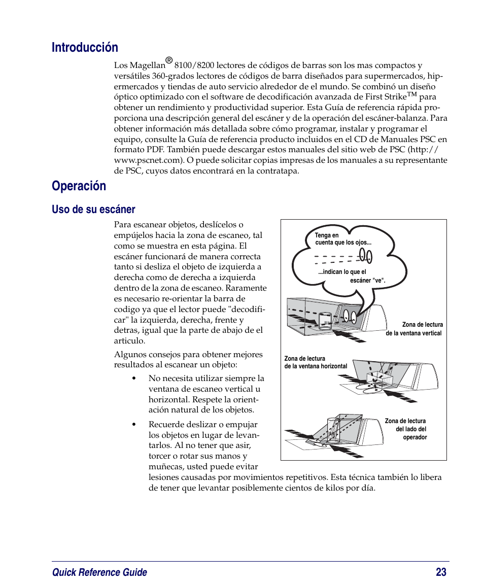 Introducción, Operación, Uso de su escáner | Español | PSC Magellan 8200 User Manual | Page 29 / 56