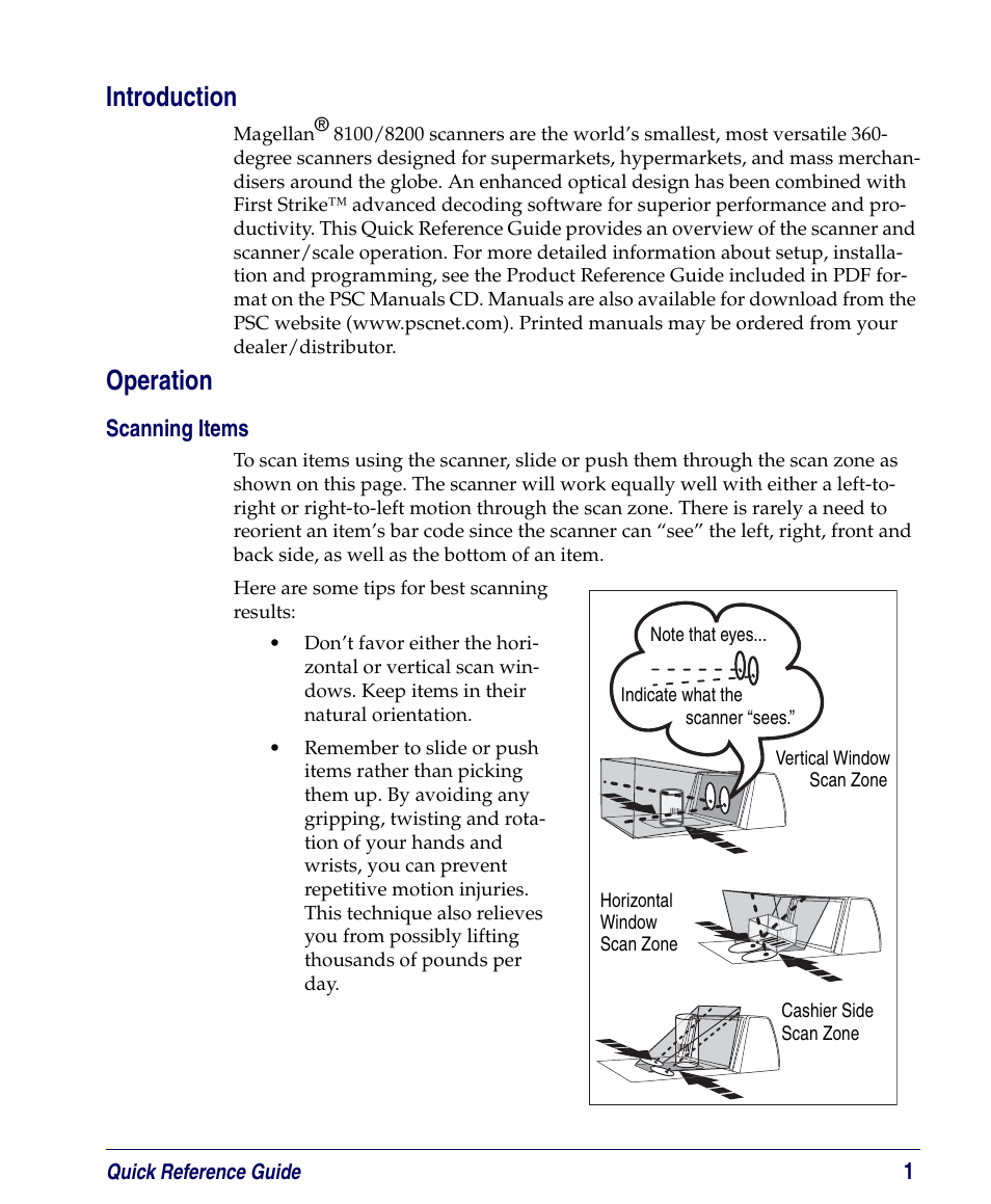 Introduction, Operation, Scanning items | English | PSC Magellan 8200 User Manual | Page 7 / 56