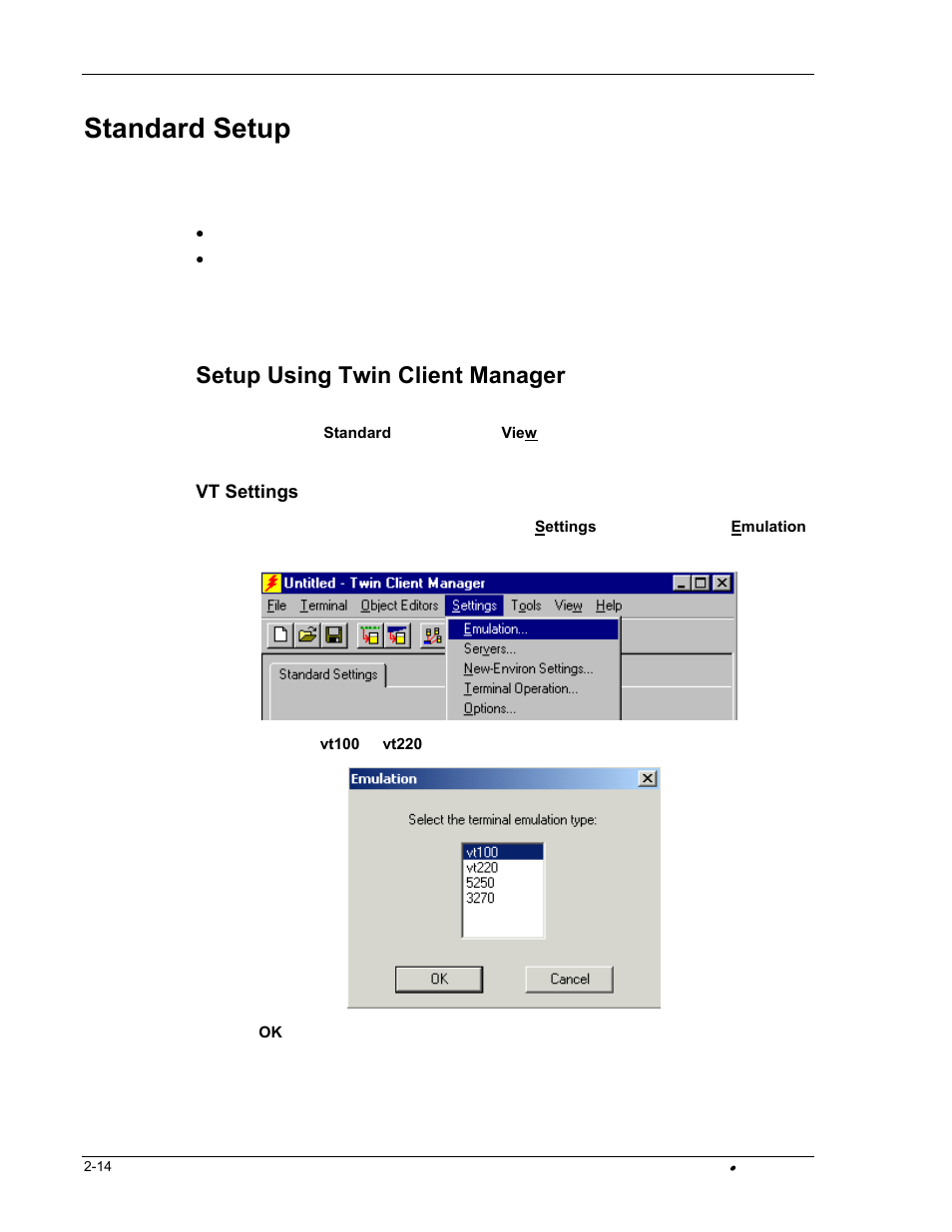 Standard setup, Setup using twin client manager | PSC FALCON 315 User Manual | Page 22 / 84
