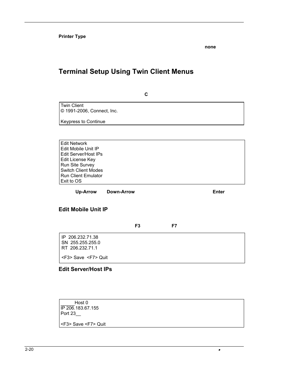 Terminal setup using twin client menus | PSC FALCON 315 User Manual | Page 28 / 84