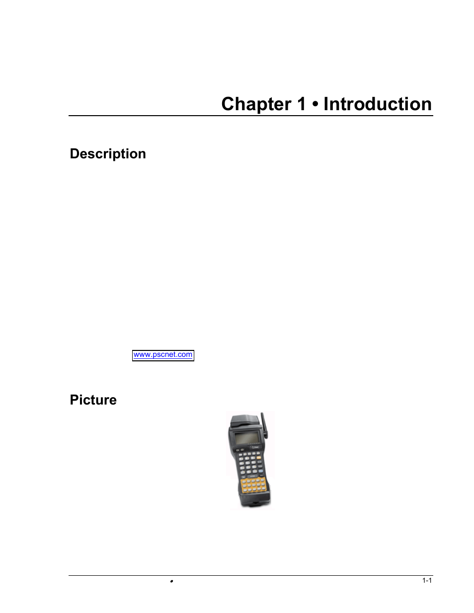 Chapter 1 • introduction, Description, Picture | PSC FALCON 315 User Manual | Page 5 / 84