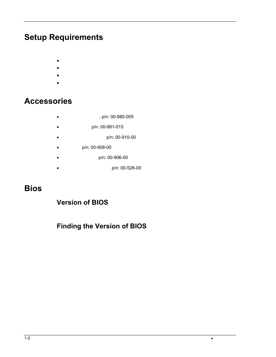 Setup requirements, Accessories, Bios | Version of bios, Finding the version of bios | PSC FALCON 315 User Manual | Page 6 / 84