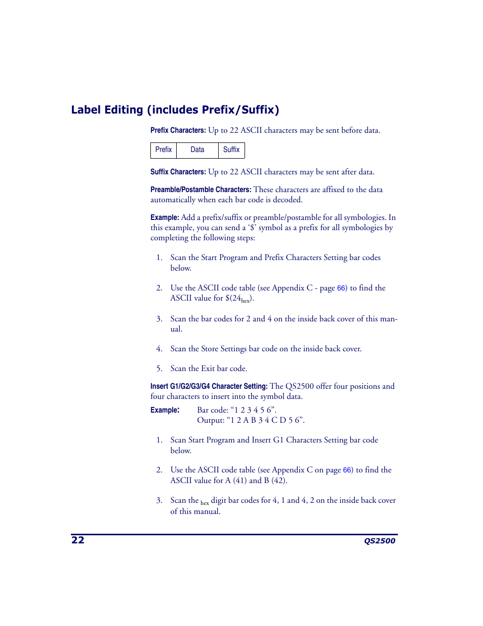 Label editing (includes prefix/suffix) | PSC QS2500 User Manual | Page 26 / 76