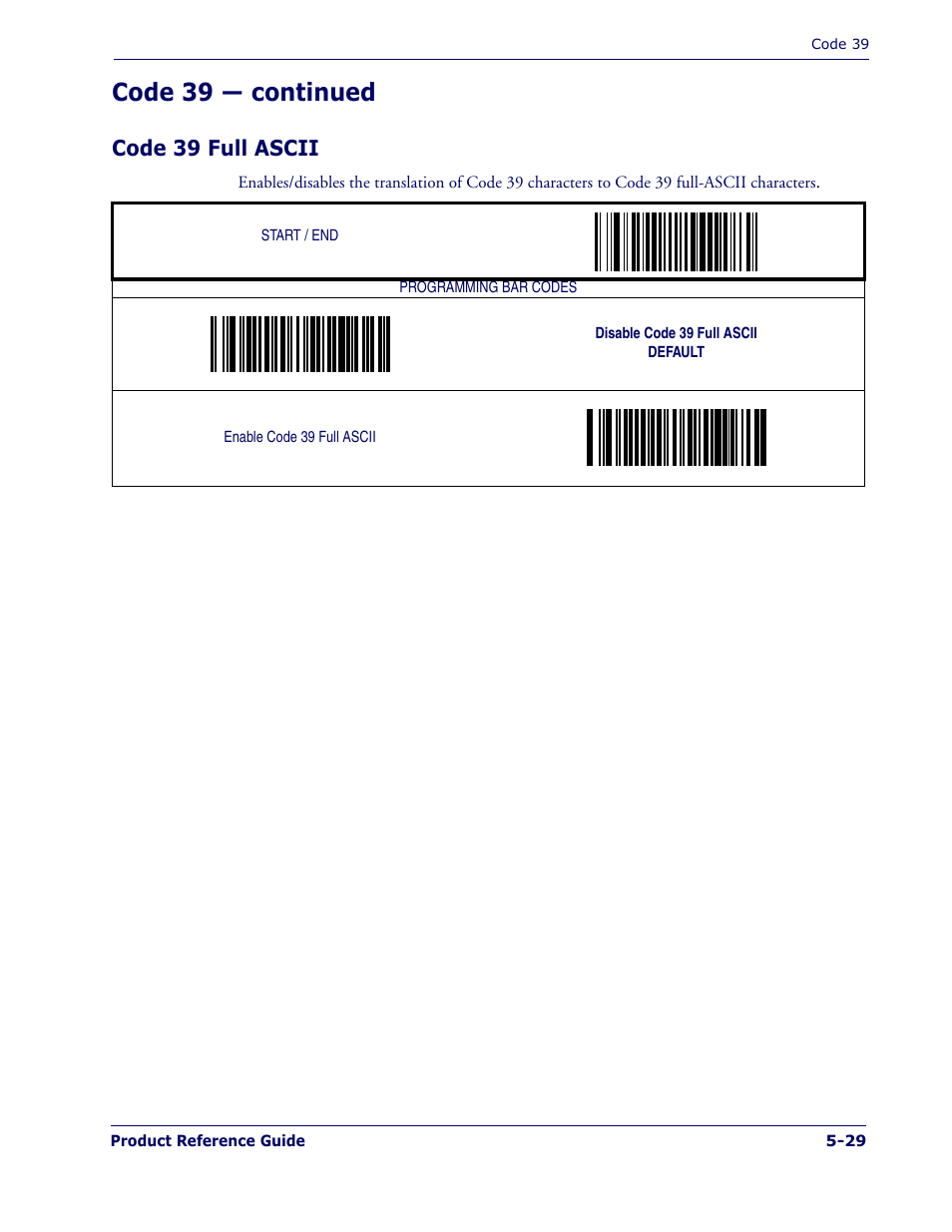Code 39 full ascii, Code 39 full ascii -29, Code 39 — continued | PSC 1400I User Manual | Page 105 / 180
