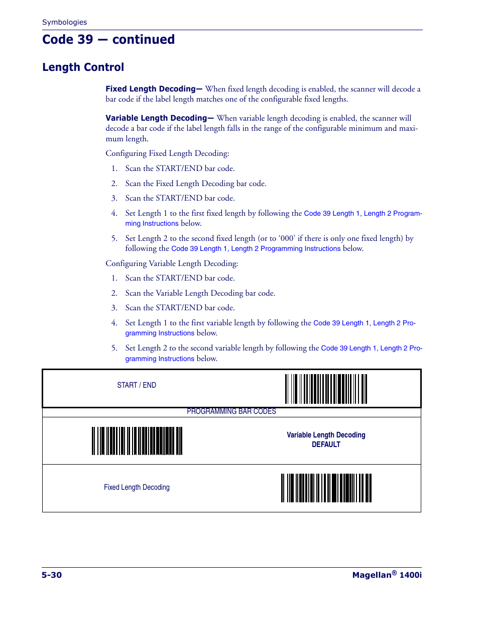 Length control, Length control -30, Code 39 — continued | PSC 1400I User Manual | Page 106 / 180