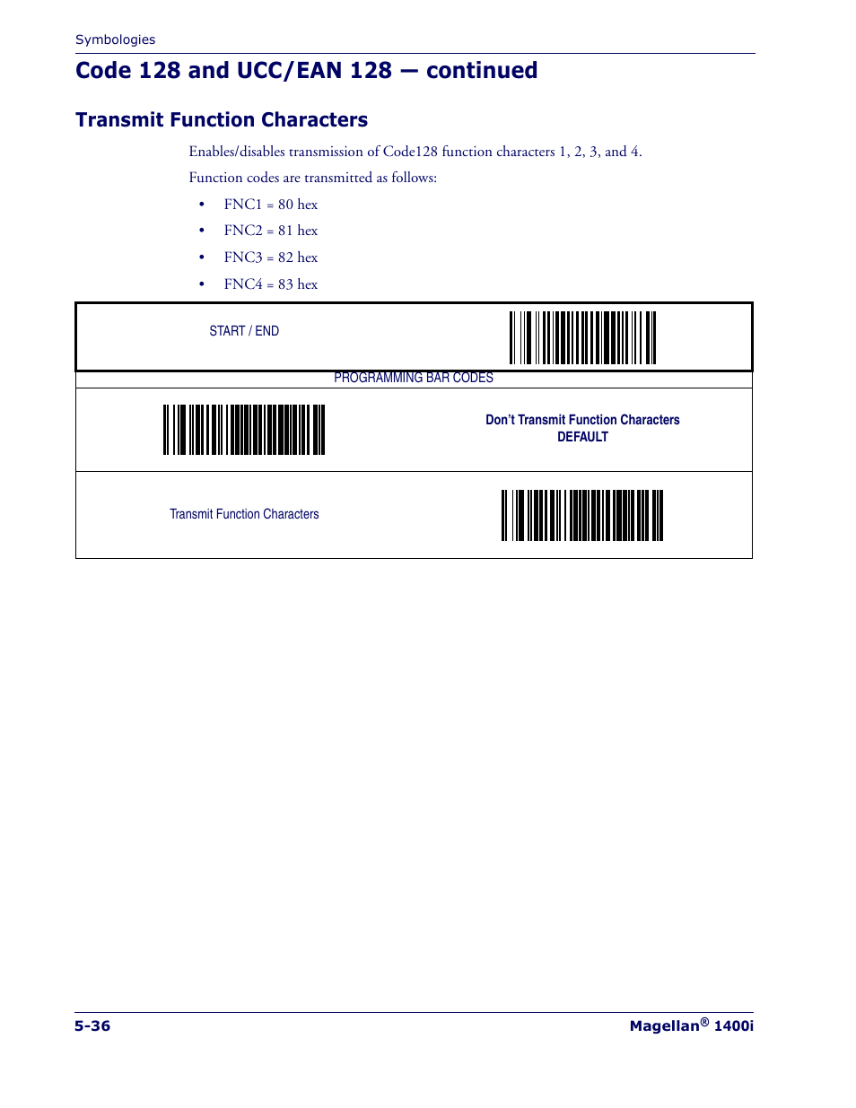Transmit function characters, Transmit function characters -36 | PSC 1400I User Manual | Page 112 / 180