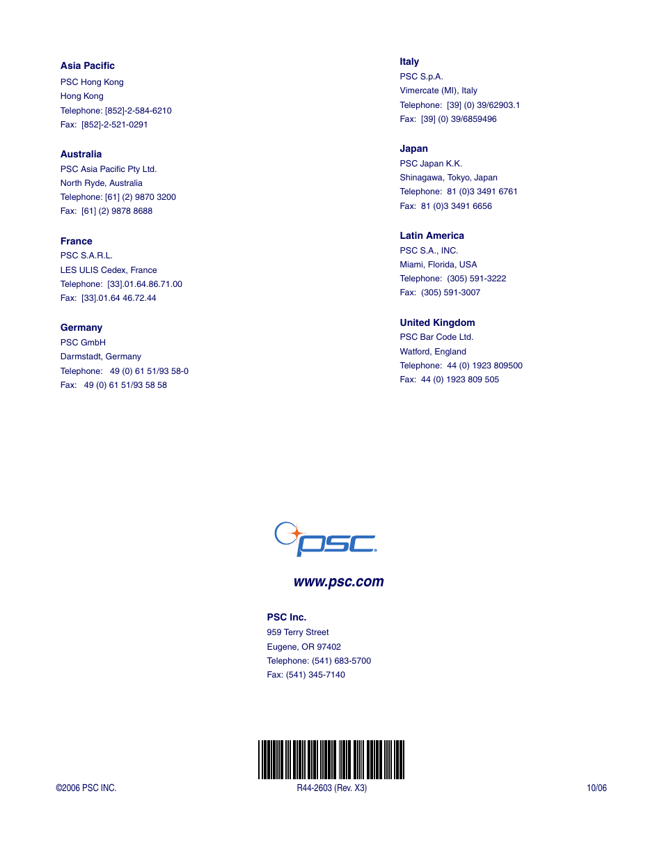 PSC 1400I User Manual | Page 180 / 180