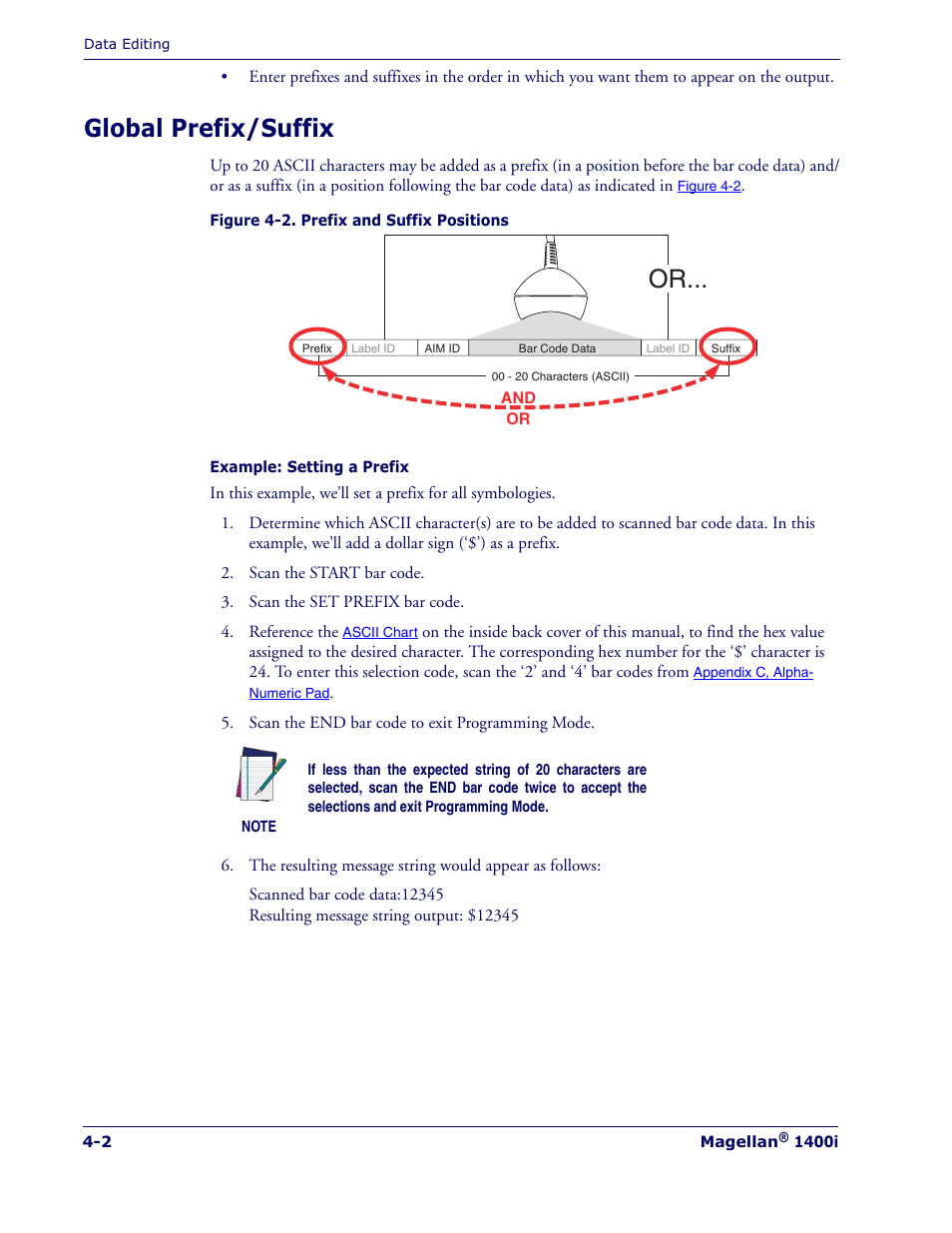 Global prefix/suffix, Global prefix/suffix -2 | PSC 1400I User Manual | Page 66 / 180