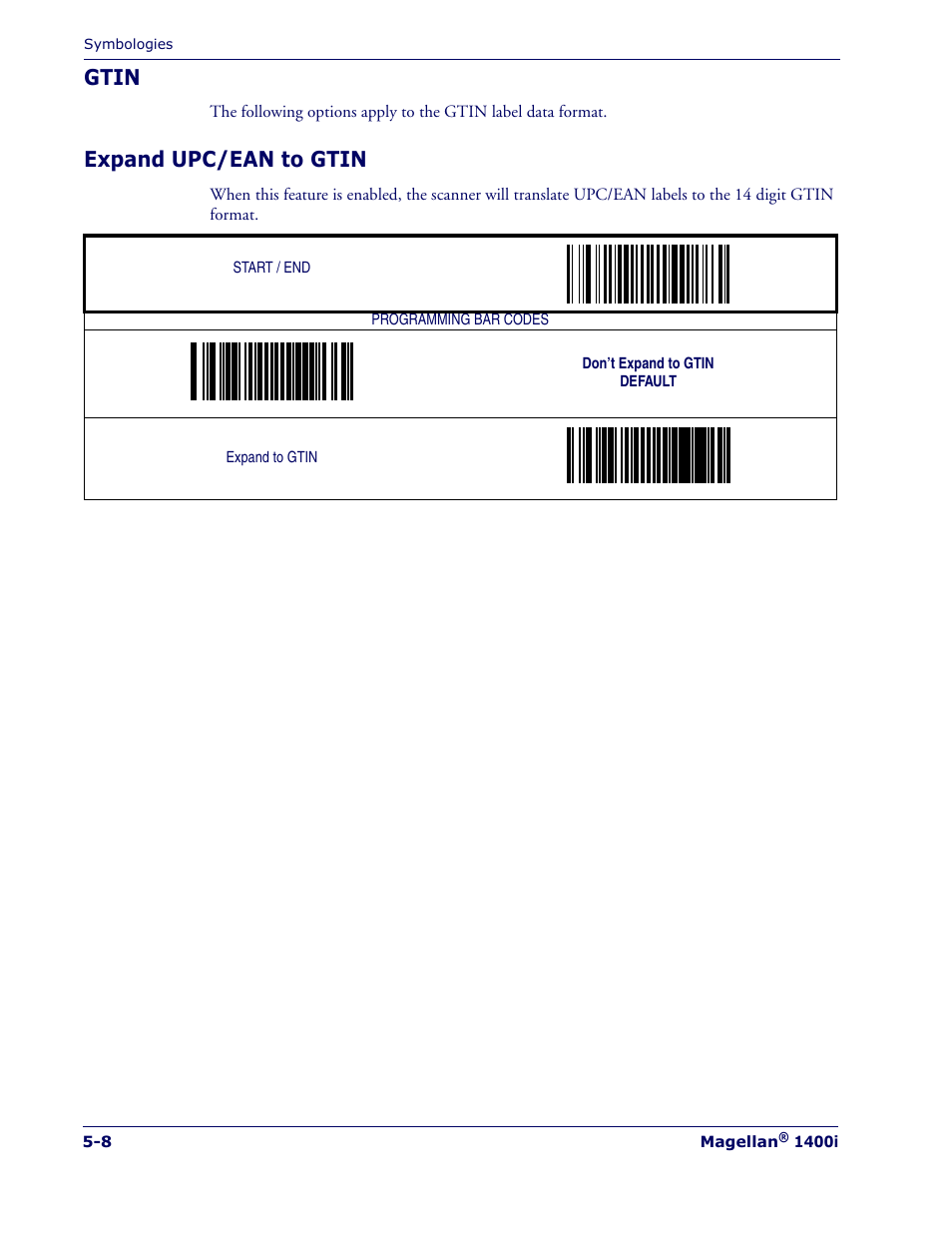 Gtin, Expand upc/ean to gtin, Gtin -8 expand upc/ean to gtin -8 | PSC 1400I User Manual | Page 84 / 180