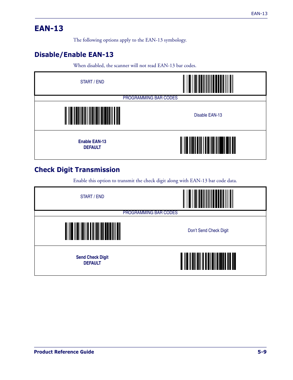 Ean-13, Disable/enable ean-13, Check digit transmission | Ean-13 -9 | PSC 1400I User Manual | Page 85 / 180