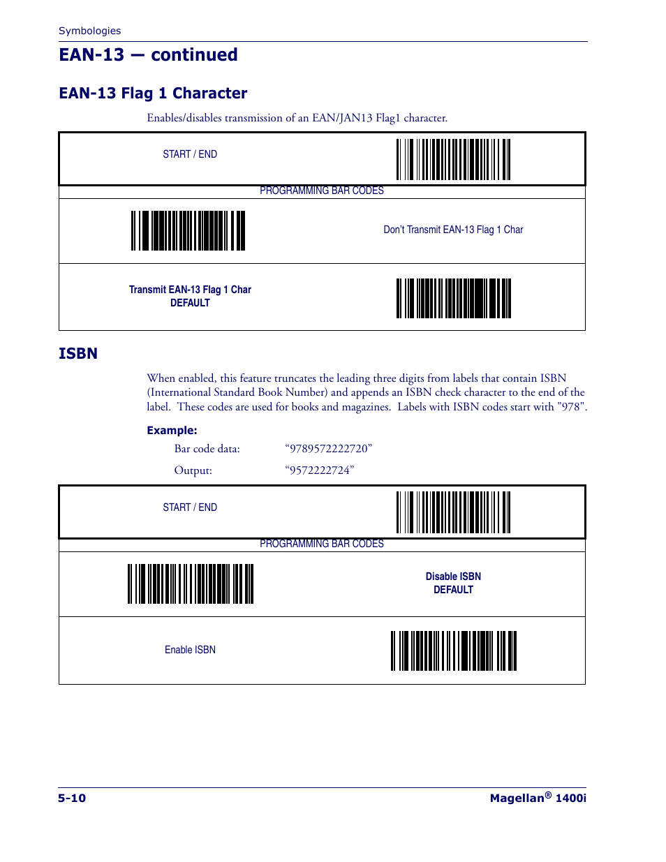 Ean-13 flag 1 character, Isbn, Ean-13 flag 1 character -10 isbn -10 | Ean-13 — continued | PSC 1400I User Manual | Page 86 / 180